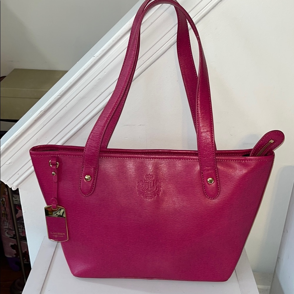 RALPH LAUREN HOT PINK TOTE BAG WITH GOLD HARDWARE